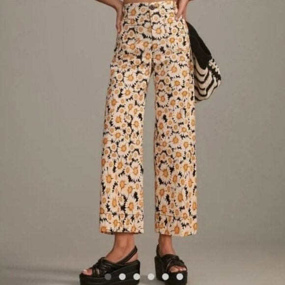 Anthropologie Pants - Anthropologie | Maeve Colette Cropped Wide Pants | Daisy Pattern | Size 30